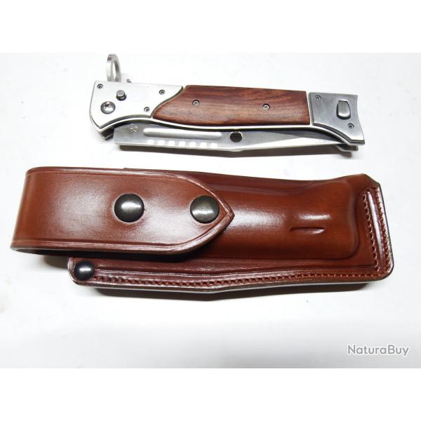ETUI de COUTEAU CUIR  rabat pression , couteau AK47  (fabrication entreprise artisanale franaise )