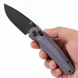 Couteau Tenable Raven Cross Bar Lock Lame Drop Point Acier 14C28N Blk Manche Micarta Violet T2109V7