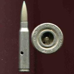 7.5 x 54 MAS inerte de Manipulation France - Balle nickel  - &Eacute;tui laito nickel&eacute; - Toulouse 1949