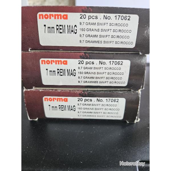 MUNITIONS  7 RM NORMA SWIFT SCIROCCO 150 grs