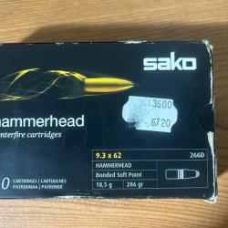 CARTOUCHE SAKO 9.3X62 HAMMERHEAD SP 18.5G 286GR