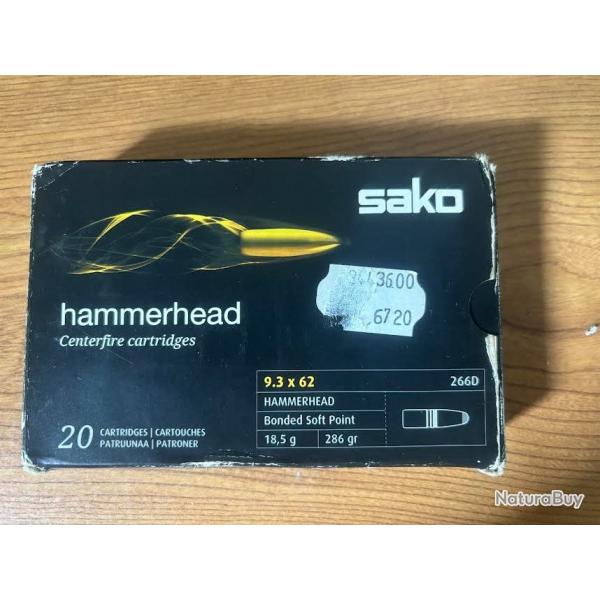 CARTOUCHE SAKO 9.3X62 HAMMERHEAD SP 18.5G 286GR