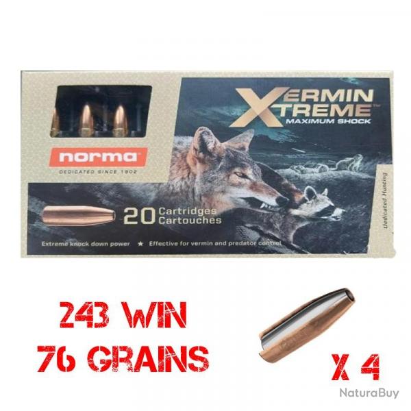 80 Munitions NORMA Cal.243 Win Vermin Xtreme 76gr 