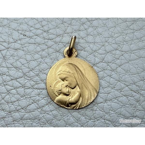 Pendentif or massif 18 carats - Marie et l'enfant - catholique - Chrtien - mdaille -