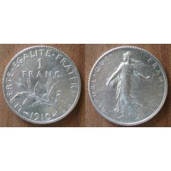 France 1 Franc 1910 Semeuse par Roty Piece Argent Francs