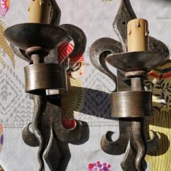 Paire d'Appliques Torchéres en Fer Forgé / hauteur : 40cm