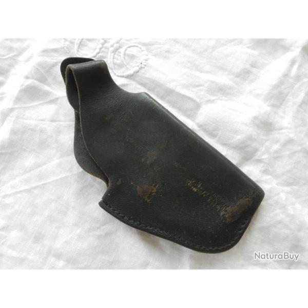 ancien tui cuir pour revolver Manurhin - 38 spcial - 357 -  Police Nationale - droitier