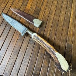 BEAU COUTEAU DE BOTTE NICKER VINTAGE TRADITIONNEL ALLEMAND ARTISANALE SOLINGEN LALE GRAVÉE ANNÉE 50