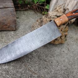 Couteau De Cuisine Santoku Lame Acier Damas 256 Couches Manche 2 Bois Fabrication Artisanale 002
