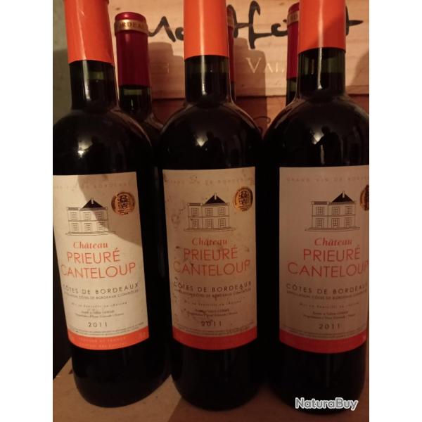 superbe lot de 3 bouteilles de vin Ctes de Bordeaux Chteau Prieur de Canteloup  (prop/rcol) 2011