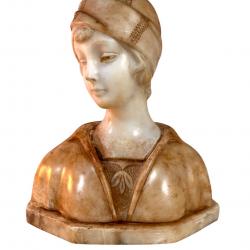 Sculpture art déco Morin buste de jeune femme en marbre et albâtre