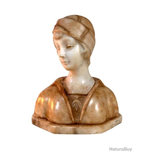 Sculpture art dco Morin buste de jeune femme en marbre et albtre