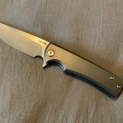 VEND COUTEAU PLIANT CHAVES KNIFE DROP POINT STONEWASH TITANIUM.