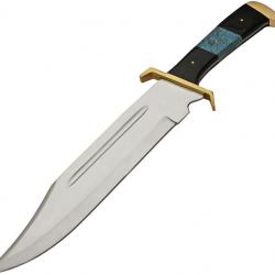 Couteau Monster Bowie Lame Acier Inox Miroir Manche Résine & Turquoise Etui Cuir PA203527