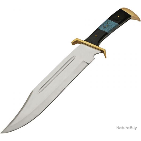 Couteau Monster Bowie Lame Acier Inox Miroir Manche Rsine & Turquoise Etui Cuir PA203527