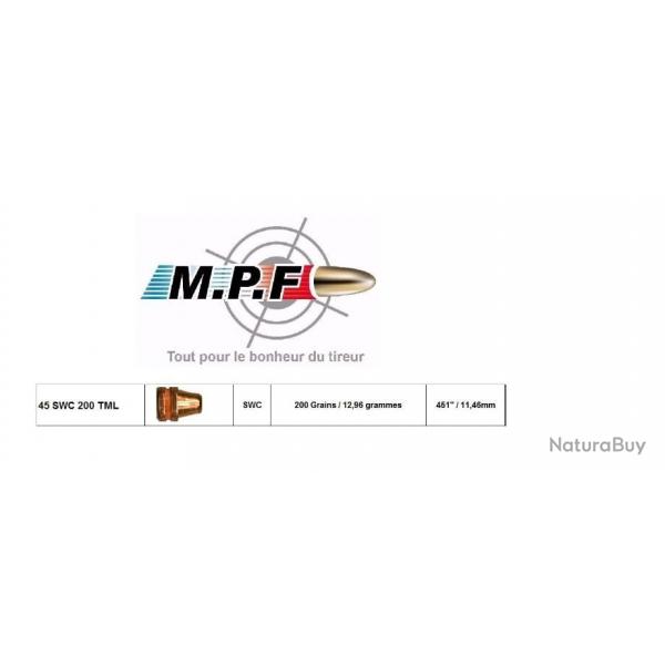Ogives Cuivres MPF 45 SWC 200 Gr TMJE  451 par 500 en port gratuit