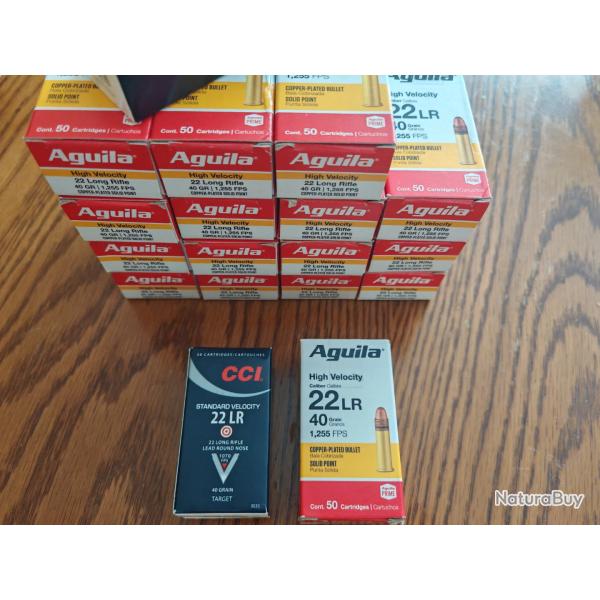 900 munitions 22lr (800 aguila high velocity et 100 CCI standard velocity)