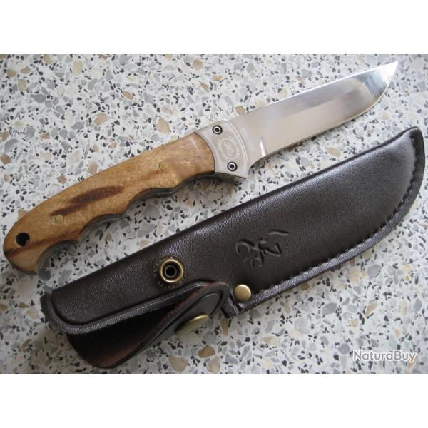 Couteau de chasse BROWNING, droit et fixe, avec tui Cuir et synthtique