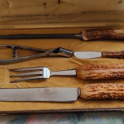 Coffret de service à gigot KINDAL et affûteur FISCHER Bois de cerf + Inox