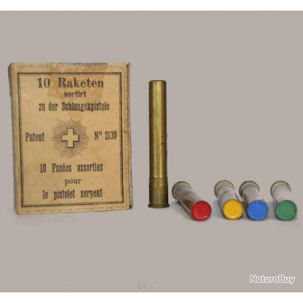 9 mm Schlangenpistole - RARE cartouche fuse pour le Pistolet Signaleur Suisse "Serpent" - rouge