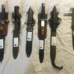 LOTS DE 20  baïonnettes TOUTE ORIGINALES  .85 euros pièce. N° 3 et 13 vendu .