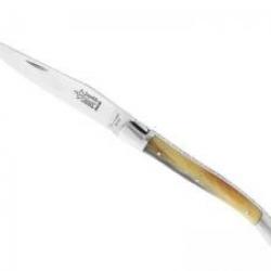 Couteau Laguiole G. DAVID lame acier 12C27 manche 12 cm façon corne blonde avec croix