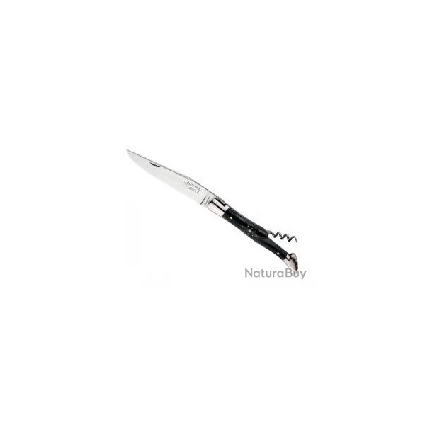 Couteau Laguiole G. DAVID 2 pices (lame acier 12C27, tire-bouchon), manche corne noire