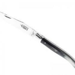 Couteau Laguiole G. DAVID lame acier 12C27, manche 12 cm corne, mitre inox brillant