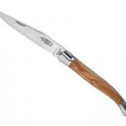Couteau Laguiole  G. DAVID lame acier 12C27, manche 12 cm olivier, 2 mitres inox mat