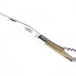 Couteau Laguiole G. DAVID 2 pièces lame acier 12C27 tire-bouchon manche pointe corne blonde