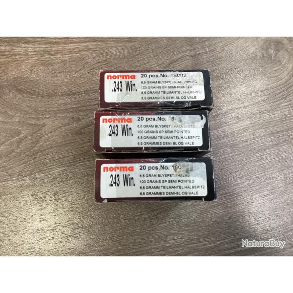 3 boites de munition Norma 243 win