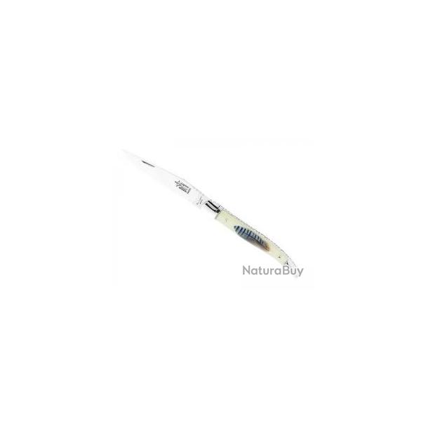 Couteau Laguiole G. DAVID lame acier 12C27, manche 12 cm plumes de geai 2 cts