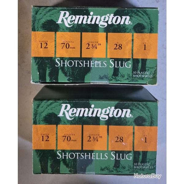 2 boites de Remington Shotshells Slug 12x70 (x10)
