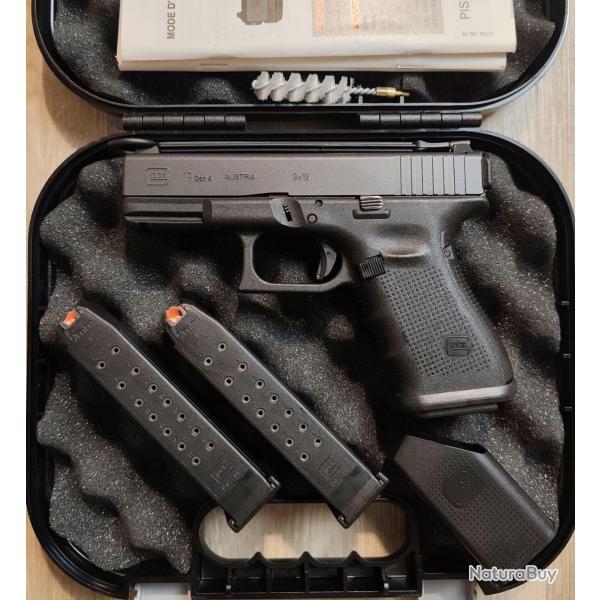 Pistolet semi-automatique GLOCK 19 Gen 4 - Cal. 9x19 - Mallette, 3 chargeurs (Occasion trs bon tat