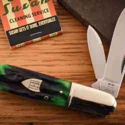 Couteau Rough Ryder Bluegill Barlow Lames Acier 440 Satin Manche Os Jigged Bleu & Vert RR2632
