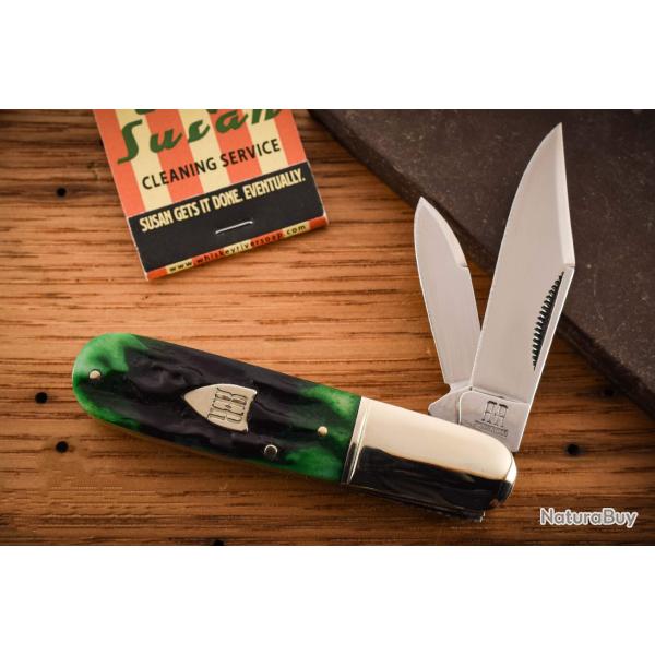 Couteau Rough Ryder Bluegill Barlow Lames Acier 440 Satin Manche Os Jigged Bleu & Vert RR2632