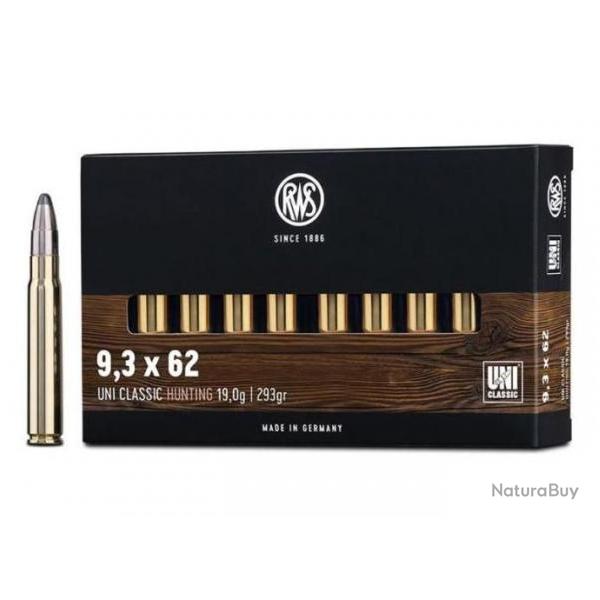 20 balles RWS UNI CLASSIC calibre 9,3X62
