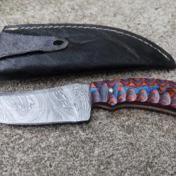 Skinner Couteau de Chasse Damas Lame 256 Couches Manche Bois Blue/Red 3D Fabr Artisanale Etui Cuir1