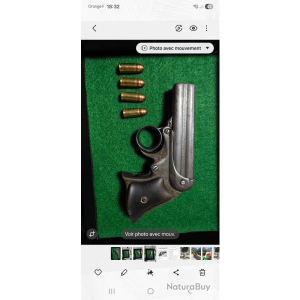 TRS JOLI PISTOLET REMINGTON ELIOT 1860 - 4 CANONS - PERCUTEUR ROTATIF - CALIBRE 32 RIM FIRE