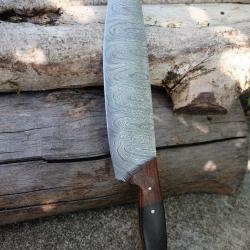 Couteau De Cuisine de Chef Lame Acier Damas 256 Couches Manche Bois/Micarta Fabric Artisanale