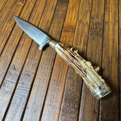 MINI NICKER COUTEAU DE BOTTE  TRADITIONNEL ALLEMAND SIGNÉ G.MERZ ROSTEFREI BOIS DE CERF ANNÉE 45/55