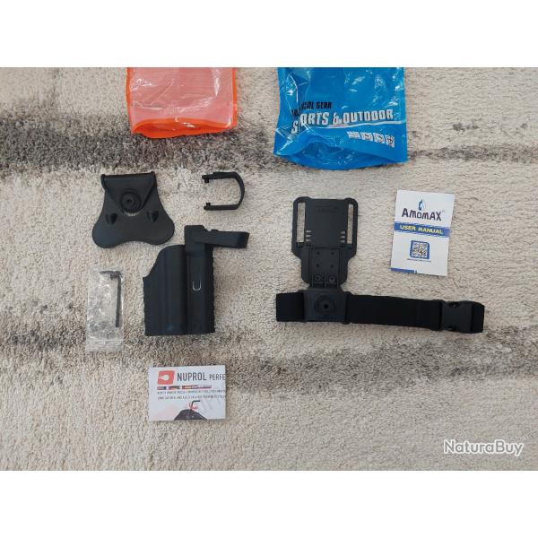 Holster rigide pour type Glock et Lampe - Nuprol + Plaque de cuisse reglable G2 pour holster Amomax