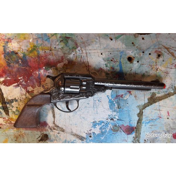 Revolver cow boy mtal type COLT DOUBLE ACTION  PEACEMAKER  JOUET   amorces  intact neuf + bote