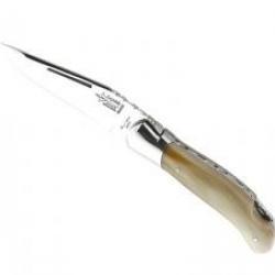 Couteau Laguiole chasse G. DAVID Grande nature lame acier 12C27 à cran manche pointe de corne blonde