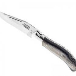 Couteau Laguiole chasse G. DAVID Grande nature lame acier 12C27, manche 12 cm façon corne noire