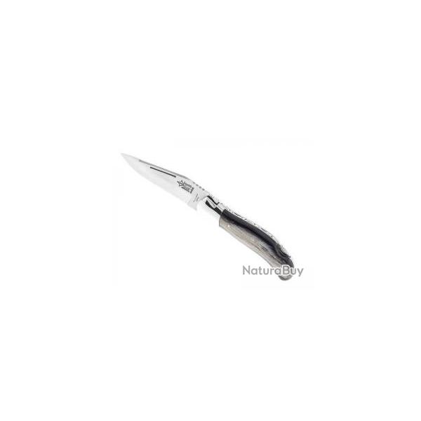 Couteau Laguiole chasse G. DAVID Grande nature lame acier 12C27, manche 12 cm faon corne noire