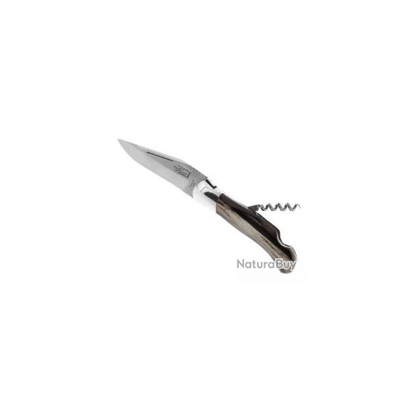 Couteau Laguiole chasse GRANDE NATURE 2 pices lame acier 12C27+tire-bouchon manche corne nooire