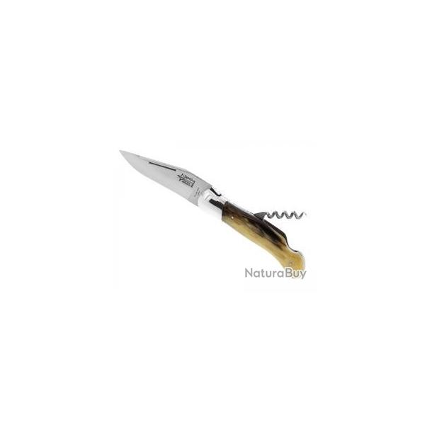 Couteau Laguiole chasse GRANDE NATURE 2 pices lame acier 12C27+tire-bouchon manche corne blonde