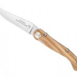 Couteau Laguiole BAROUDEUR lame acier X50CrMoV15 à cran intérieur, manche 12 cm olivier