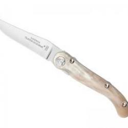 Couteau Laguiole BAROUDEUR lame acier X50CrMoV15 à cran intérieur, manche corne claire